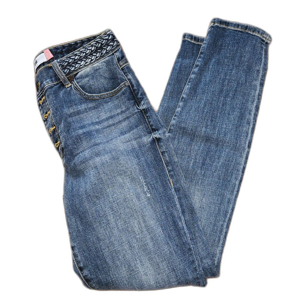 CAbi 5694 Button Fly Skinny Jeans with Braided Waist Detail Size 8